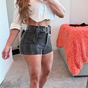 AKIRA Black and White High Waist Shorts